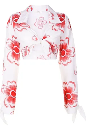 AMIR SLAMA Floral-embroidered cropped shirt