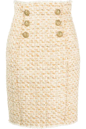 Balmain Button-embellished tweed skirt