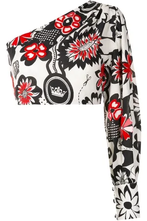 AMIR SLAMA Floral-print one-shoulder blouse