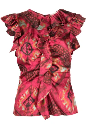 ULLA JOHNSON Abstract-print ruffled blouse