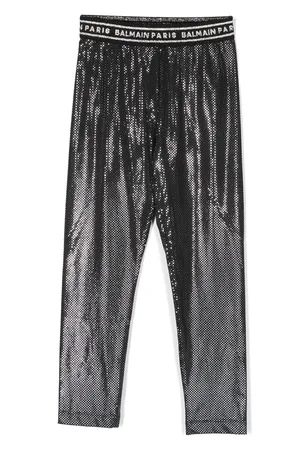 Balmain Metallic-effect logo-waistband leggings
