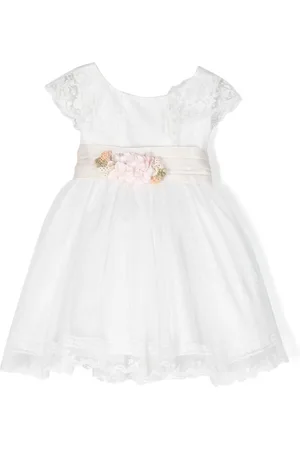 Amaya Floral-appliqué belted lace dress