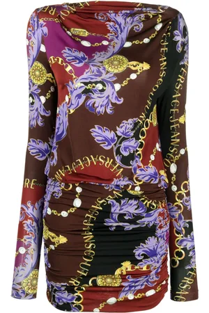 VERSACE Chain Couture-print draped minidress
