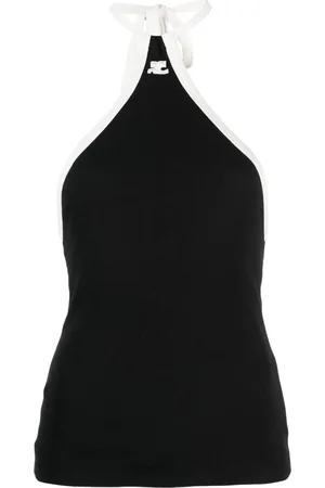 Courrèges Embroidered-logo halterneck top