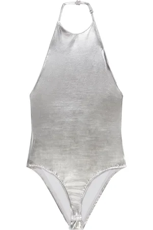 Courrèges Logo-embroidered metallic-effect bodysuit