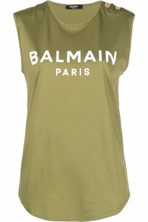 Balmain Button-embellished logo tank top