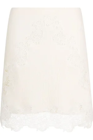 Chloé Ribbed-knit lace-trim miniskirt