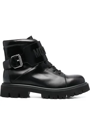Moschino Logo-embossed lace-up leather boots