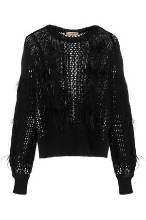 Twin-Set Feather-detail cable-knit jumper