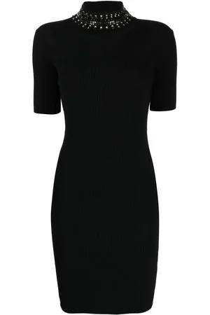 VERSACE Spiked-turtleneck knit minidress