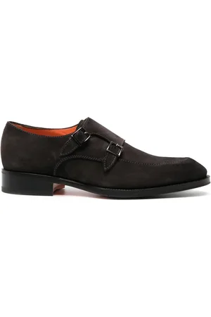 santoni Double-buckle suede monk shoes