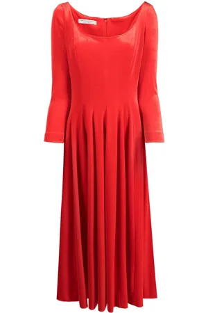 Serafini Long-sleeve velvet midi dress