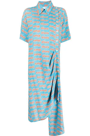 Natasha Zinko Slogan-print asymmetric shirt dress