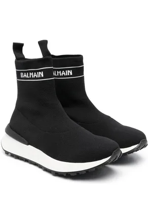 Balmain Logo-intarsia mesh high-top sneakers