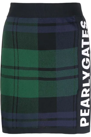 PEARLY GATES Logo-tape plaid knitted skirt