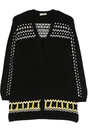 Twin-Set Fringed intarsia-knit cardigan