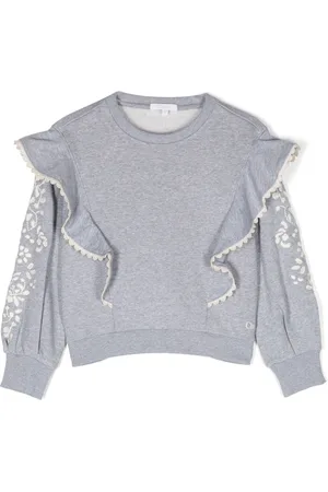 Chloé Ruffle-detail floral-embroidery sweatshirt