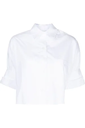 TWP Folded-sleeve cropped cotton shirt