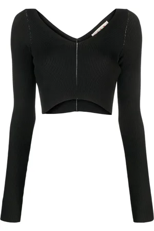 Marni V-neck ribbed-knit crop top