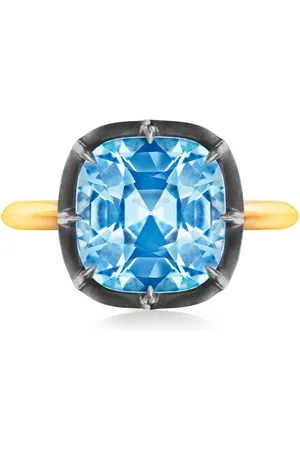 Fred Leighton 18kt yellow and silver collet solitaire blue topaz ring