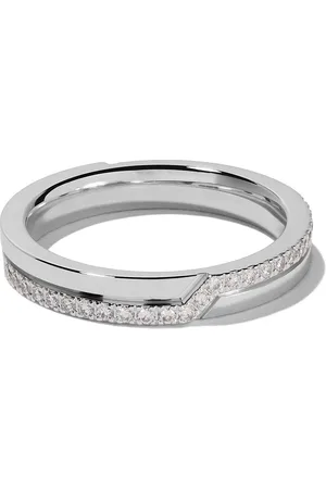 De Beers 18kt white gold The Promise half pavé diamond band