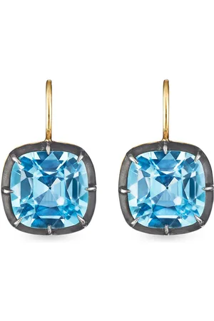 Fred Leighton 18kt cushion topaz collet drop earrings