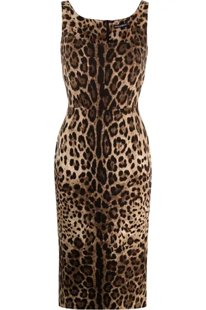 Dolce & Gabbana Leopard-print square-neck fitted dress