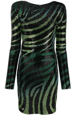 Philipp Plein Crystal-embellished zebra-print dress