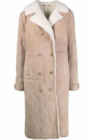 Philipp Plein Monogram-embossed long shearling coat
