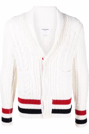 Thom Browne RWB-stripe cable-knit cardigan