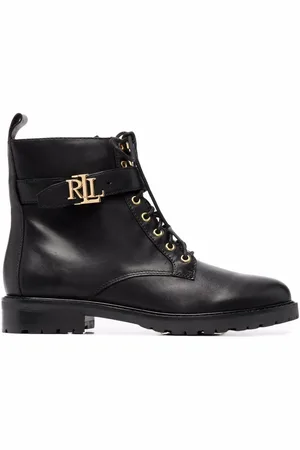 Ralph Lauren Burnished logo-plaque lace-up leather boots