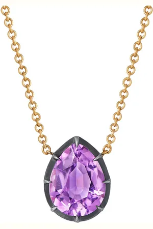 Fred Leighton 18kt yellow pear shaped amethyst collet solitaire pendant necklace