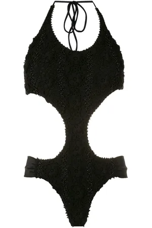 AMIR SLAMA Floral-lace detail halterneck swimsuit