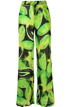Louisa Ballou Leaves-pattern wide-leg trousers