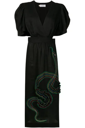 Isolda Lina embroidered-motif puff-sleeve dress