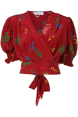Isolda Lena motif-print wrap blouse