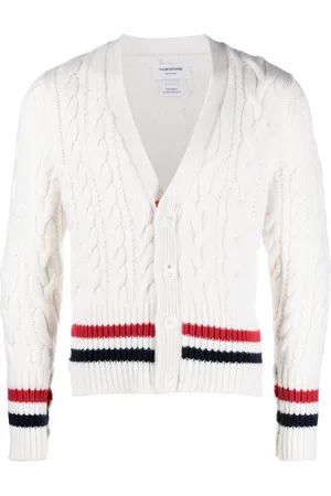 Thom Browne RWB cable-knit V-neck cardigan