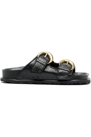 Marine Serre Logo-debossed leather sandals