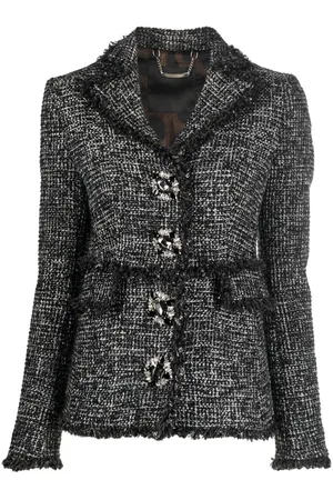 Philipp Plein Belted-waist tweed blazer