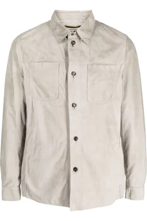 MOORER Long-sleeve leather overshirt