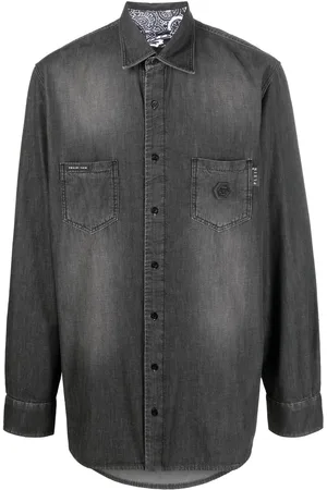 Philipp Plein Rhinestone skull-print denim shirt