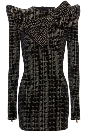 Balmain Monogram-print bow-detail minidress