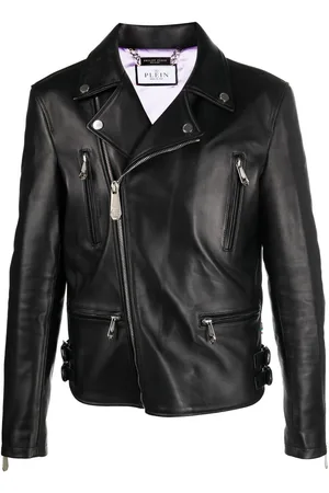 Philipp Plein Rear logo-plaque leather jacket