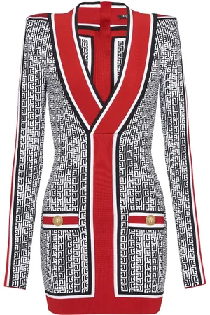 Balmain V-neck monogram knitted minidress