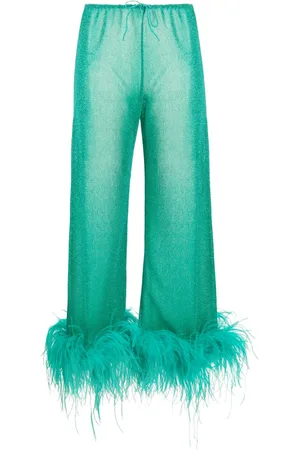 Oseree Feather-trim metallic trousers