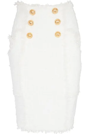 Balmain Button-detail tweed pencil skirt