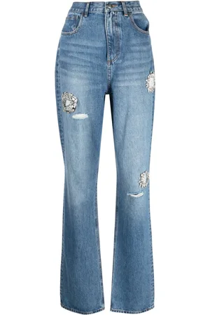 AREA Crystal-embellished straight-leg jeans