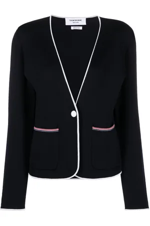 Thom Browne Contrasting-trim collarless jacket