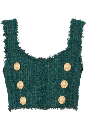Balmain 6-Buttons tweed cropped top