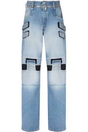 Balmain Mesh-detail loose-cut denim jeans